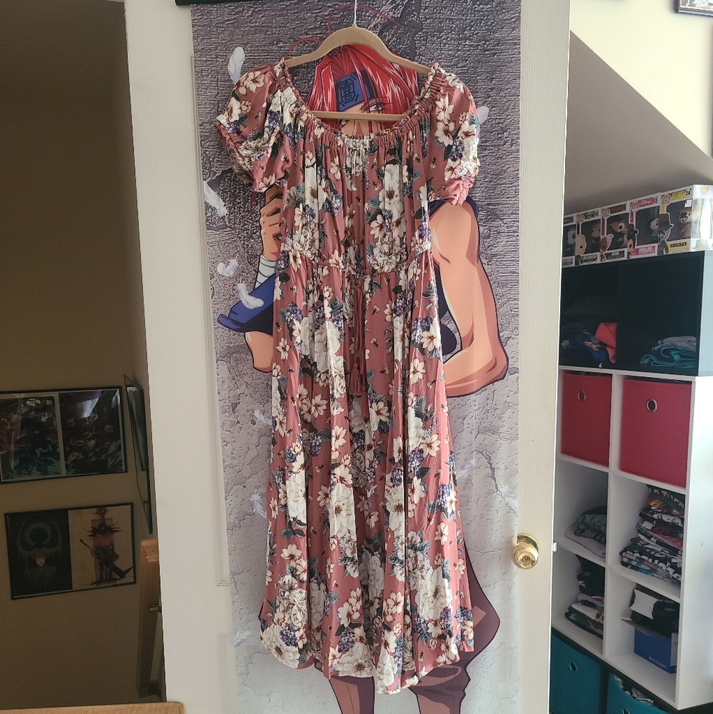 Torrid Pink Floral off shoulder midi dress